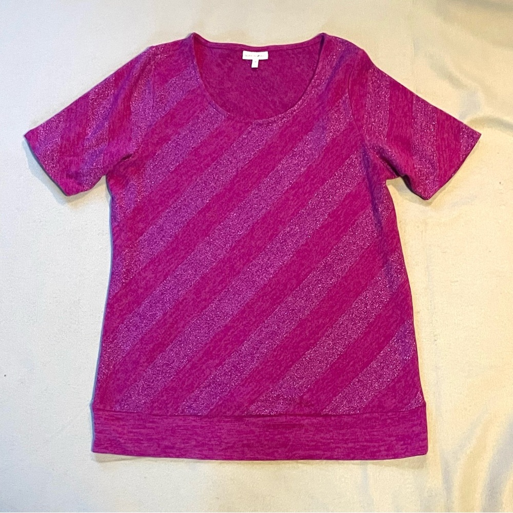 Fuchsia Sparkly Short Sleeve Casual Dress Shirt Top Sz 1x